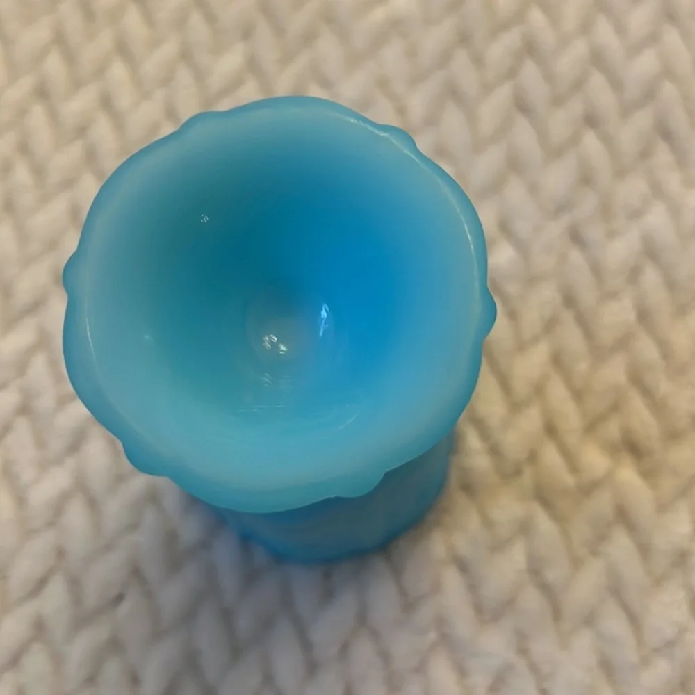 Fenton Panel Daisy Satin Blue Emboss Glass Vase Toothpick Candle Holder Vintage